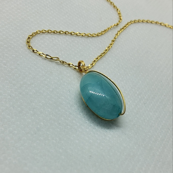 14k Gold Over Sterling Silver Italy Aquamarine Necklace - Picture 3 of 7